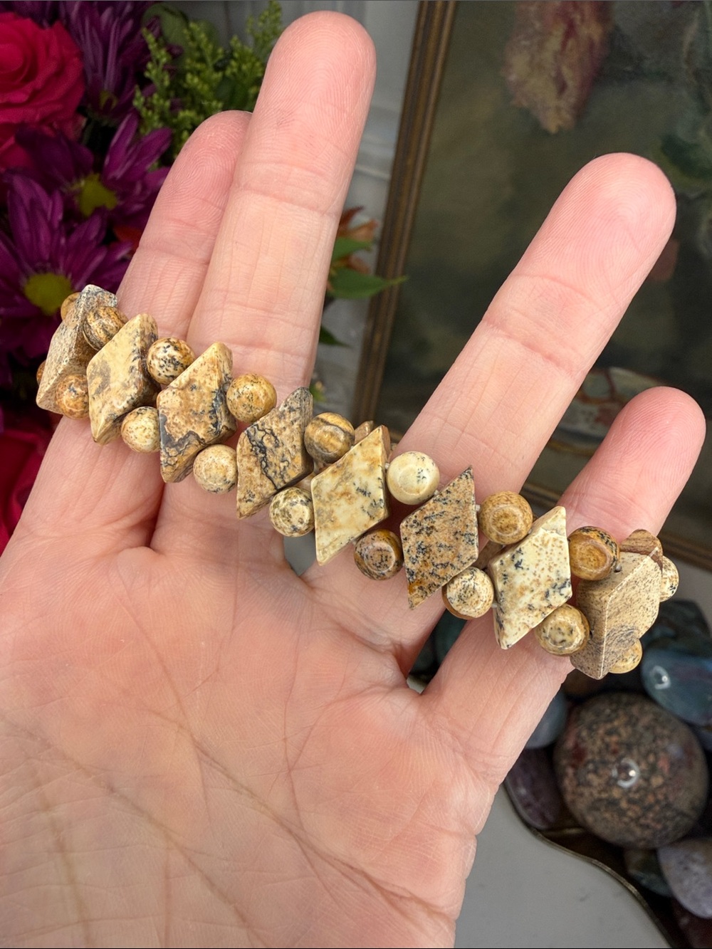 Picture Jasper Natural Stone Statement Bracelet • 7.25” • B1350